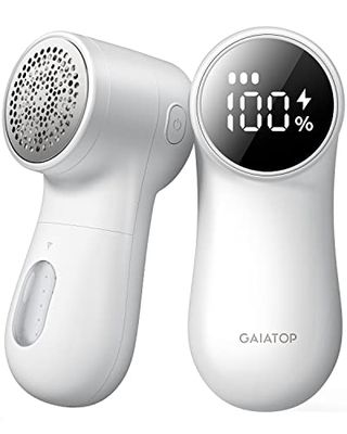 Gaiatop Fabric Shaver, Rechargeable Lint Remover Sweater Defuzzer, Intelligent Digital Display Lints Shaver Fuzzs Pills Bobbles Trimmer for Clothes and Furniture White(1 Pcs)