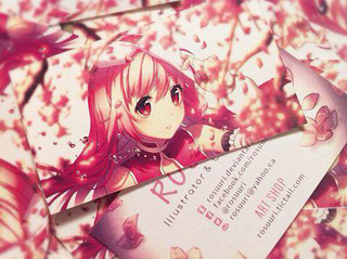 Filipino artist Roslee’s business card features her original manga character Pinku