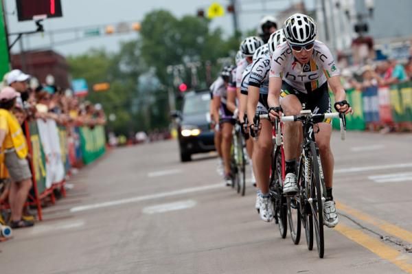 Amber Neben (HTC-Highroad) leading the break into the last laps.