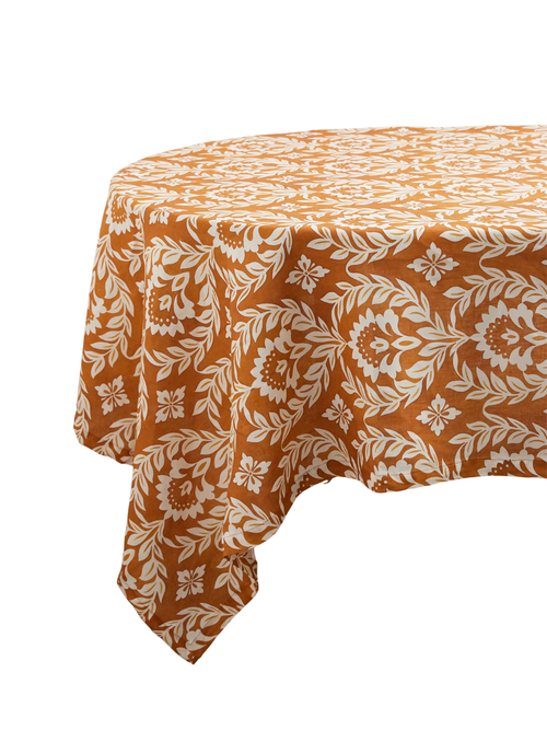 Large Floral-Print Linen Tablecloth