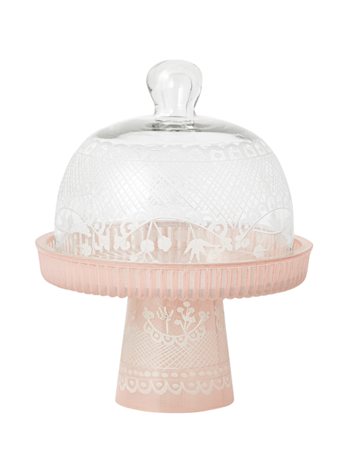 Small Famille Rose Glass Cake Stand With Cloche