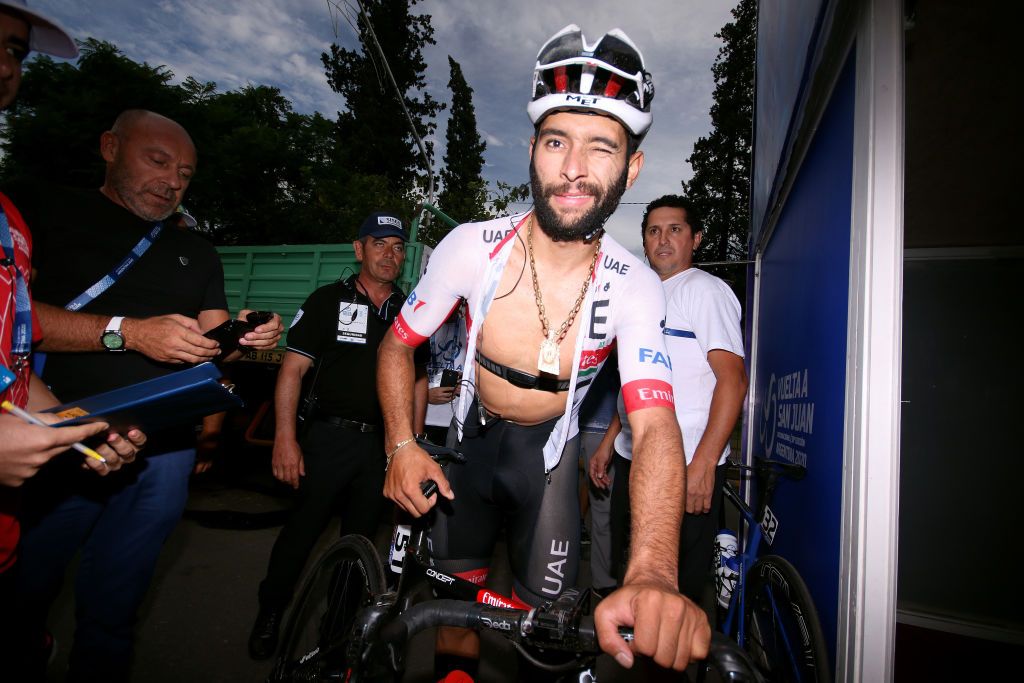 A cheeky wink from Fernando Gaviria (UAE Team Emirates) after winning stage 4 of the 2020 Vuelta a San Juan