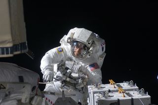NASA astronaut Chris Cassidy is pictured on a spacewalk during the STS-127 mission to the International Space Station, on July 27, 2009.