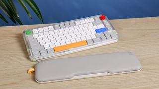 The NuPhy Kick75 with a wrist rest accompanying