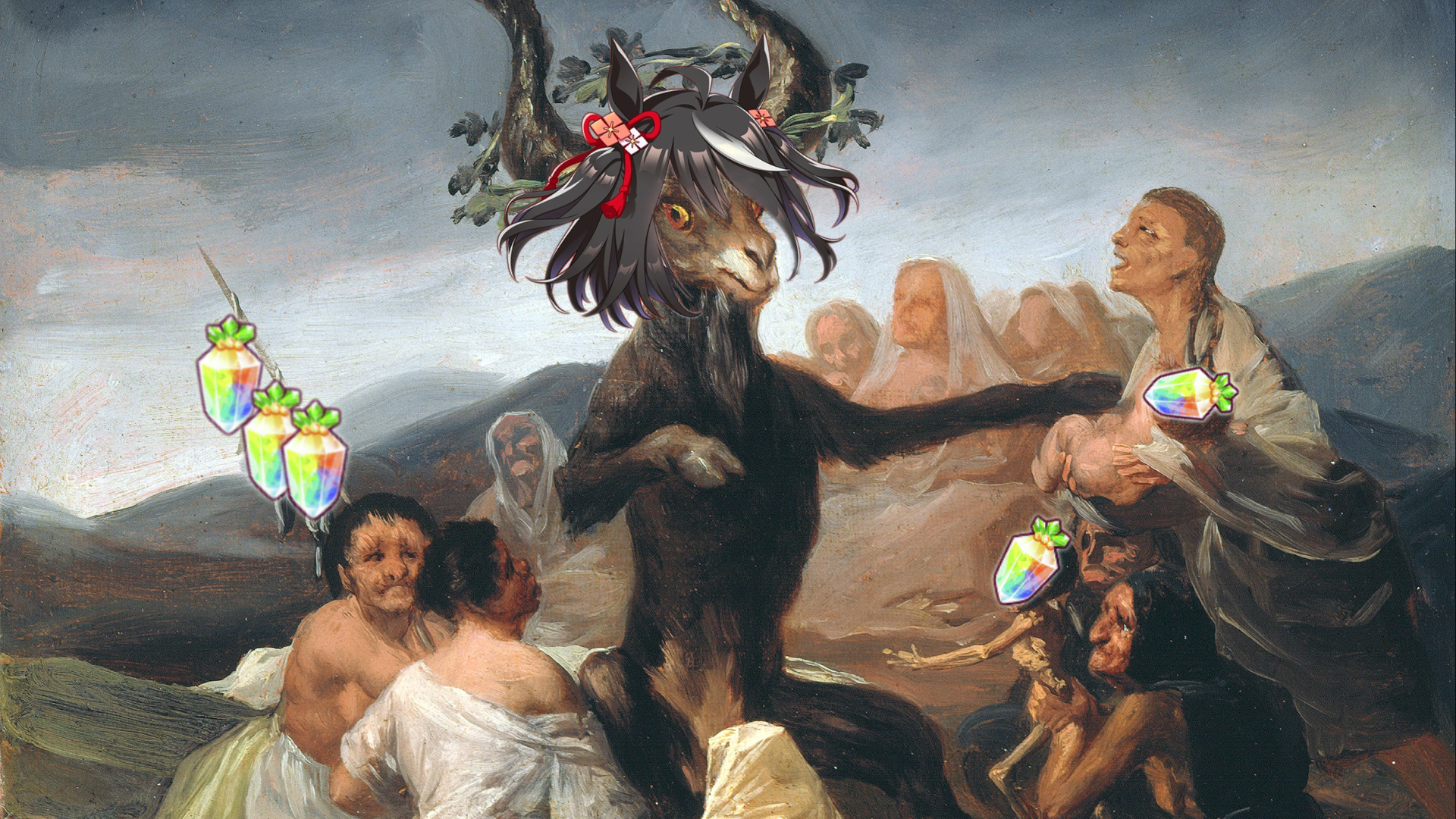 Witches&#039; Sabbath by Francisco Goya, edited with Kitasan Black&#039;s hair and carat offerings