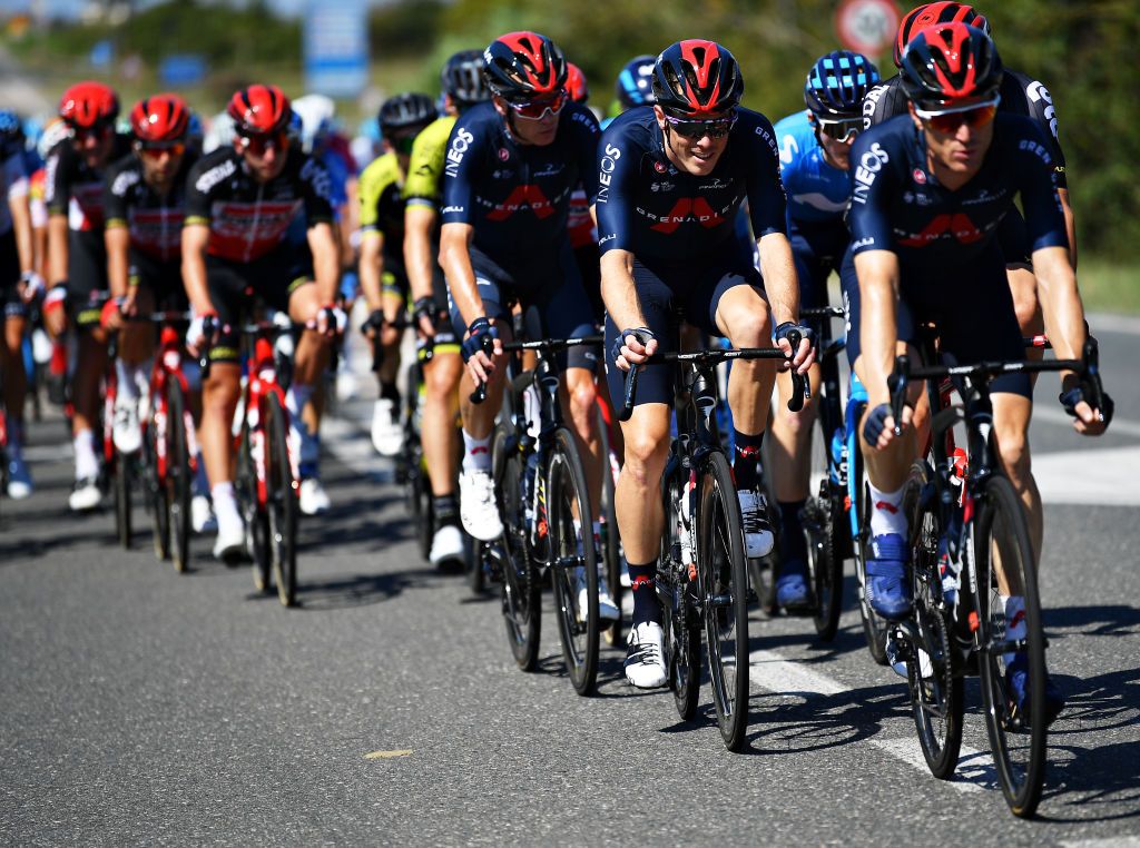 FOLLONICA ITALY SEPTEMBER 08 Rohan Dennis of Australia and Team INEOS Grenadiers Chris Froome of The United Kingdom and Team INEOS Grenadiers during the 55th TirrenoAdriatico 2020 Stage 2 a 201km stage from Camaiore to Follonica TirrenAdriatico on September 08 2020 in Follonica Italy Photo by Justin SetterfieldGetty Images