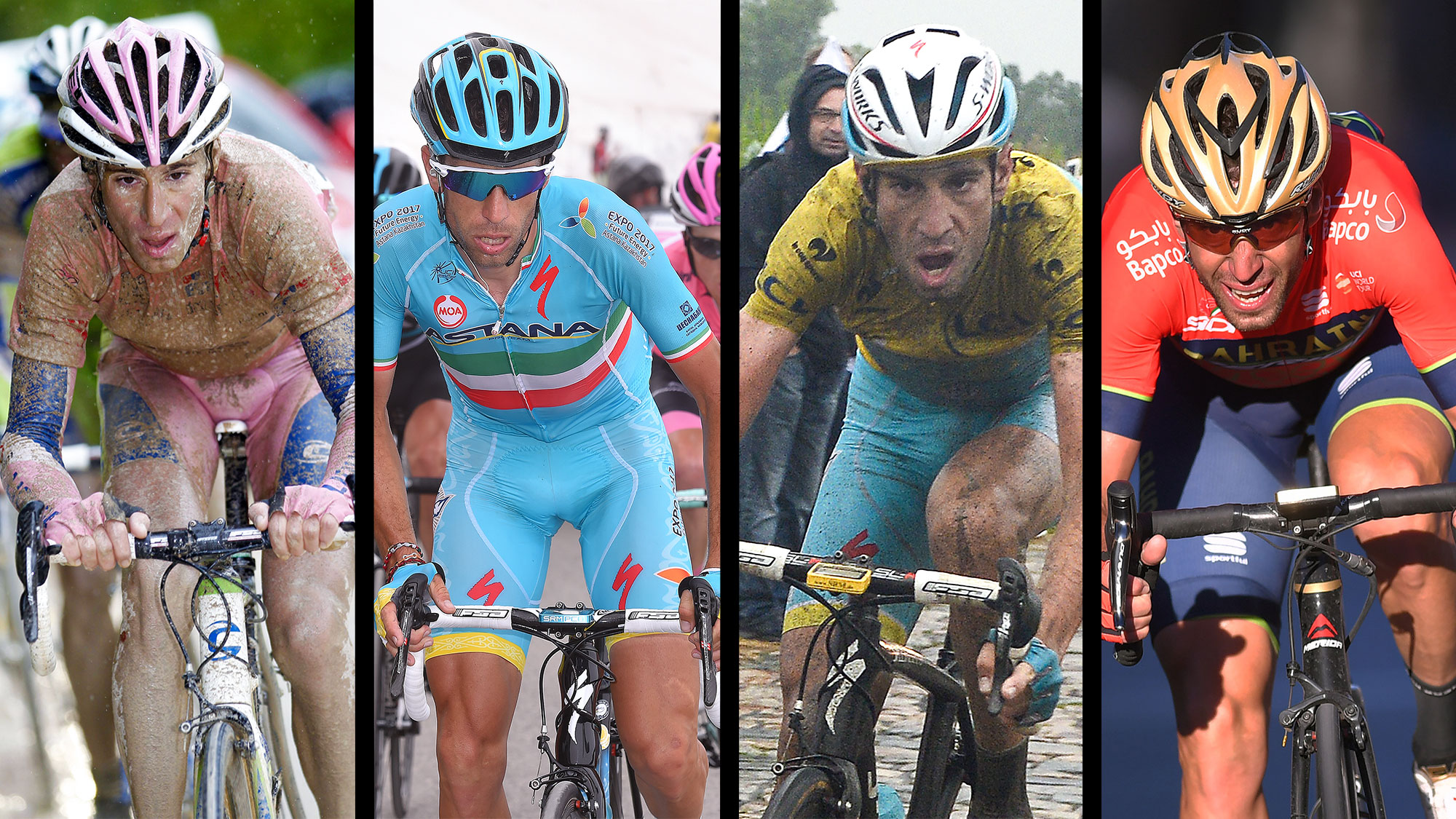 Vincenzo Nibali seven defining moments - Giro d'Italia, Tour de France, Milan-San Remo - Getty Images composite