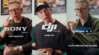 Three stills from Reels created by Gareth Davies from @87shots, pretending if people were cinema camera brands