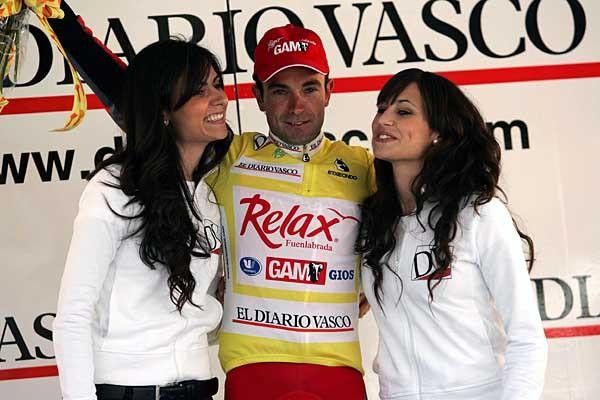 Podium time for &Aacute;ngel Vicioso who also took the yellow jersey.