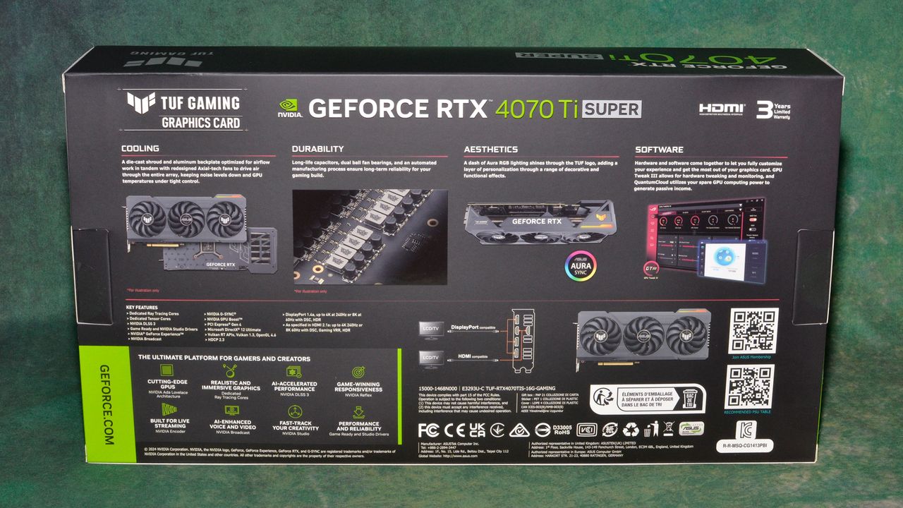 Asus RTX 4070 Ti Super TUF Gaming card photos and unboxing