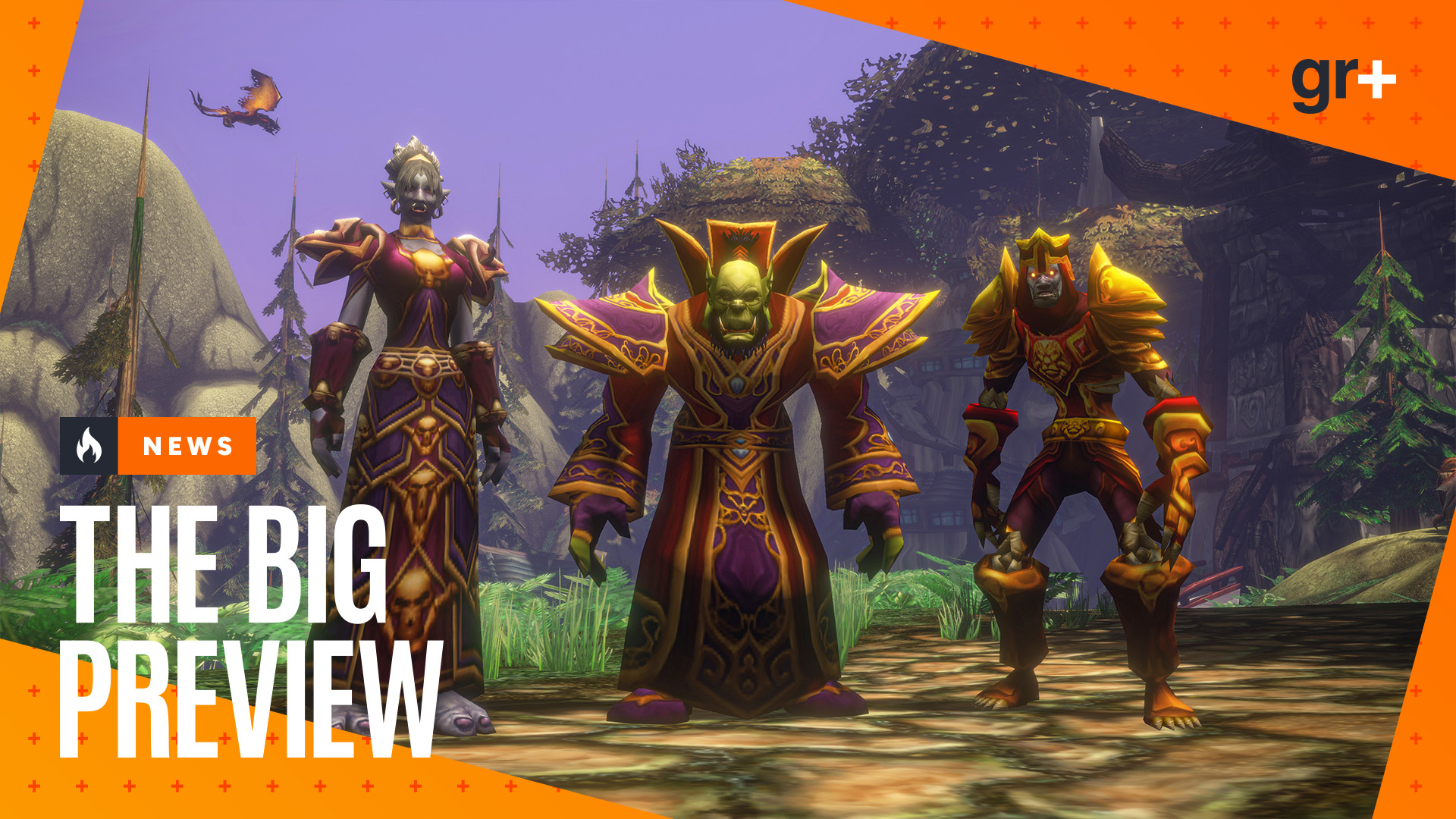 Horde characters stand side by side in World of Warcraft: Forever to showcase player customization options, with the GamesRadar+ Big Preview frame