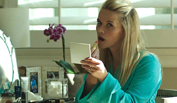 Big Little Lies Reese Witherspoon Madeline Martha Mackenzie putting on lipstick in teal robe HBO