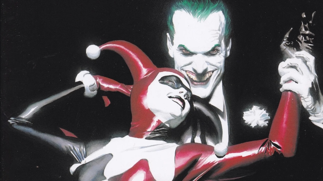 Alex Ross artwork of Joker holding Harley Quinn