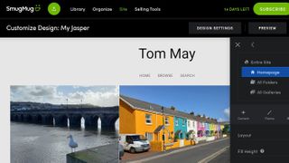 Photography site being created in Smugmug interface featuring photos of seabird and a row of coloured houses