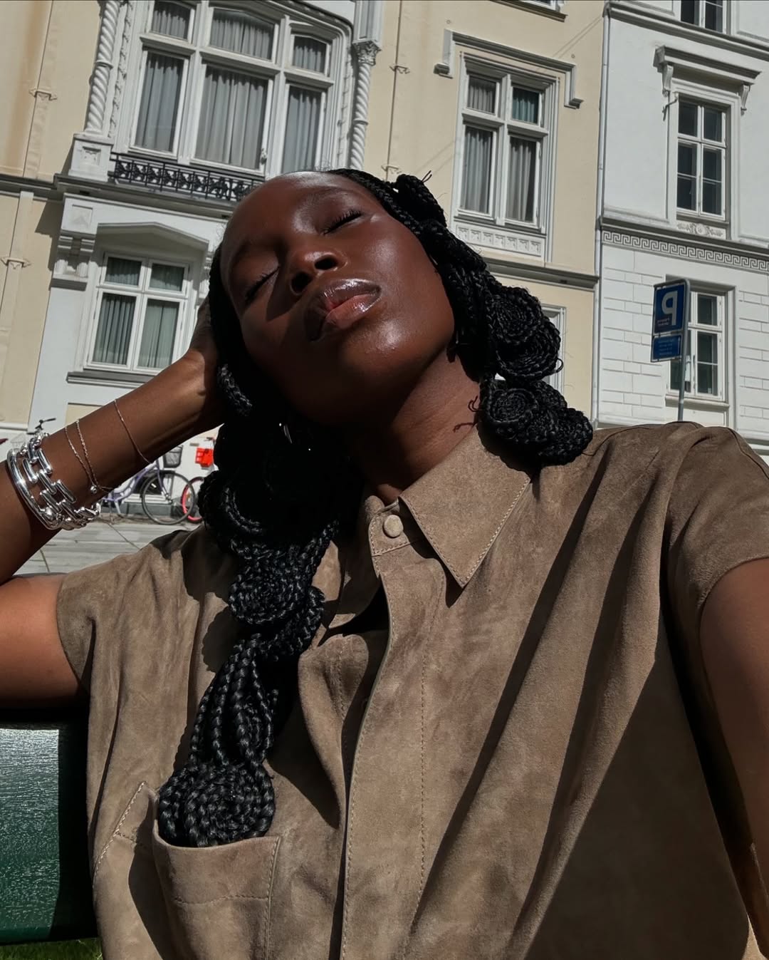 Danielle Jinadu wears spiral braids in Copenhagen, Demark