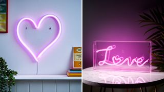 heart-shaped neon light and love neon sign as fun Valentine's day decorations