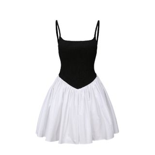 Bianca Smocked Ballerina Mini Dress in Black and White by Nuaje Nuaje