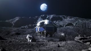 A rendering of a lunar lander of the European Space Agency’s Argonaut program, which has its first mission to the moon scheduled for 2030. Methane released from spacecraft like these could contaminate icy regions of the moon’s poles that might harbor clues about the origins of life on Earth.