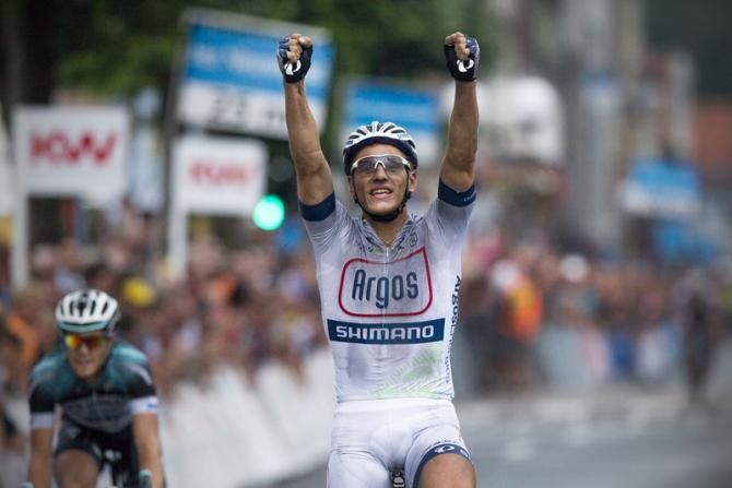 Marcel Kittel (Argos - Shimano) celebrates as he takes the win in Roeselare