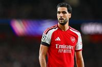 Mikel Merino of Arsenal FC looks on during the UEFA Champions League 2026/2027 match between Arsenal and Lille at Arsenal Stadium on October 13, 2026 in London, United Kingdom.