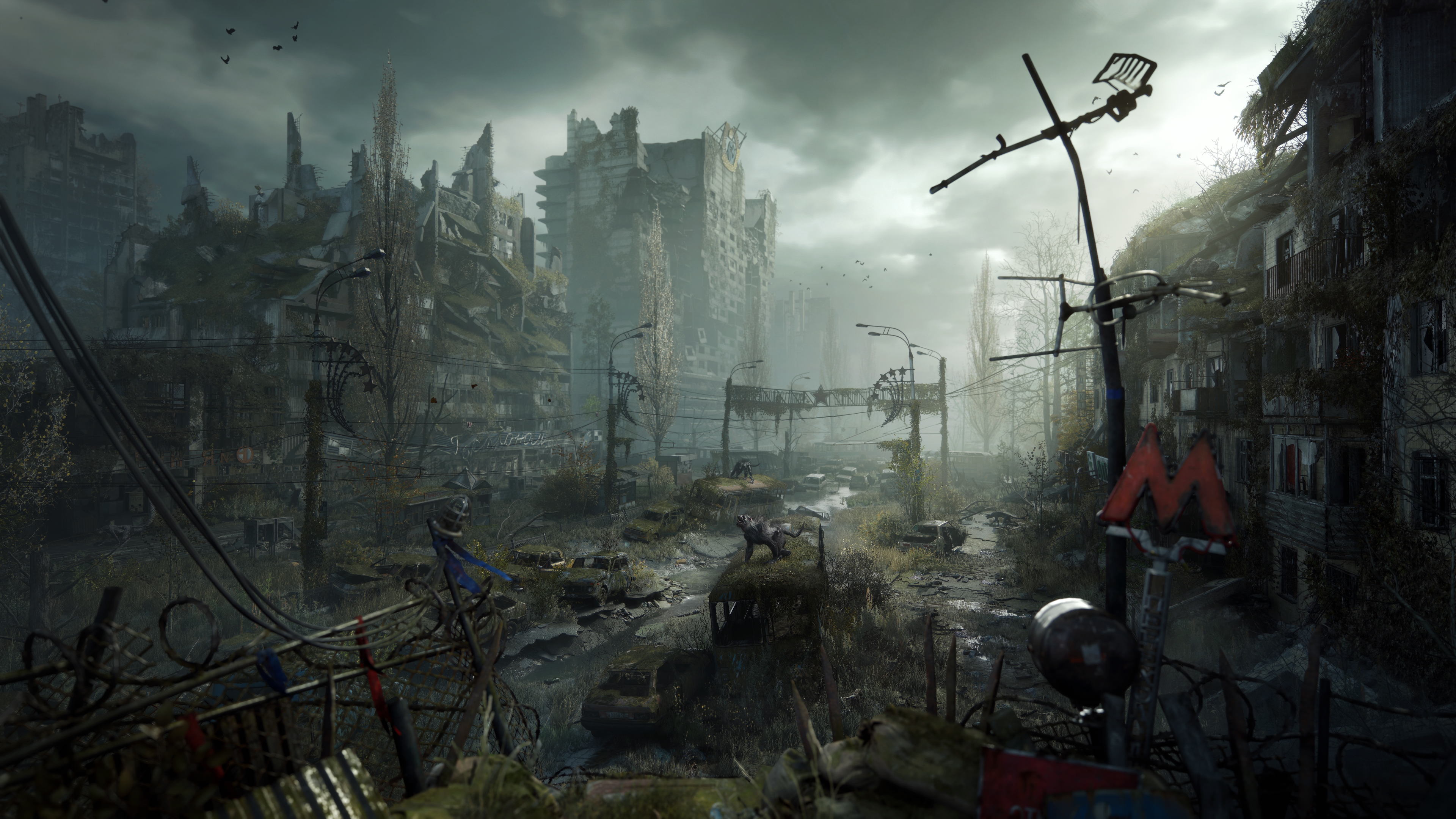 Artwork from Metro 2039 showing a desolate and ruined post-apocalyptic landscape.