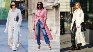 shirt dresses with trousers on three women