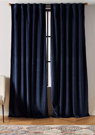 Navy curtains.