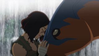 Helena Walker and a dinosaur in Ark: The Animated Series