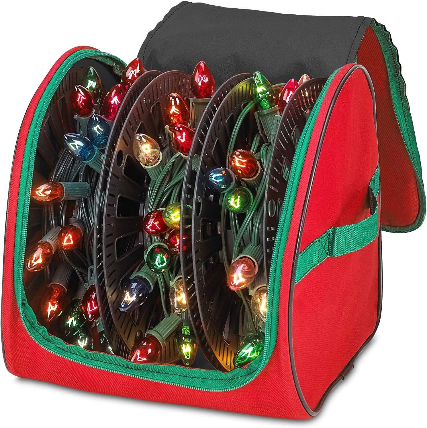 Holdn&amp;rsquo; Storage Premium Christmas Light Storage Bag &amp;ndash; Heavy Duty Tear Proof 600d/inside Pvc Material With Reinforced Handles - 3 Reels Stores Up to 375 Ft of Mini Tree Lights &amp;amp; Extension Cords Red