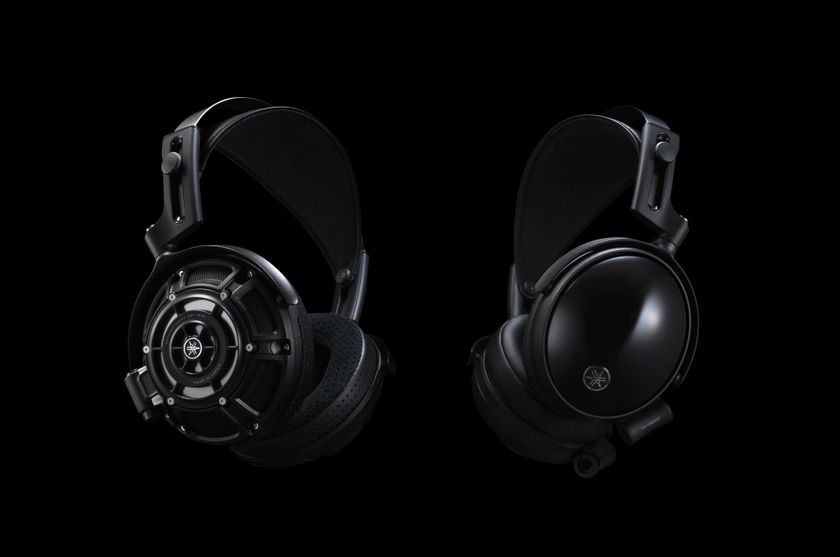 Yamaha YH-4000 and YH-C3000 wired headphones on a black background