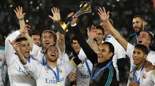 Real Madrid players celebrate their FIFA Club World Cup win in December 2017.