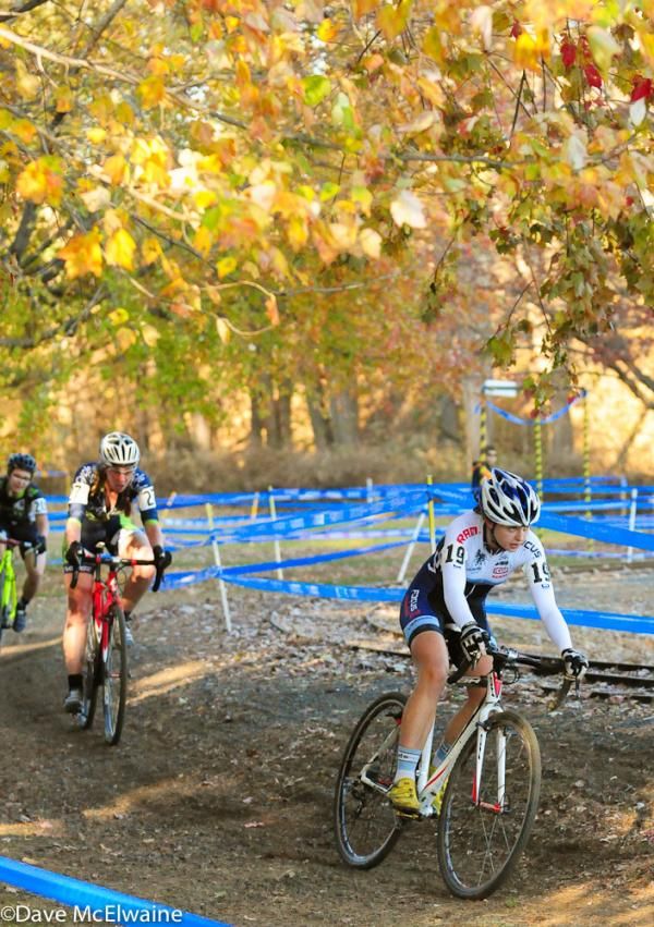 Frances Morrison riding under a canopy of leaves