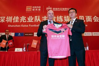 SHENZHEN, CHINA - DECEMBER 05: Swedish former football player Sven-Goran Eriksson (L) attends the press conference as he just takes charge of Shenzhen Kaisa FC on December 5, 2016 in Shenzhen, Guangdong Province of China. Shenzhen Kaisa FC appointed Sven-Goran Eriksson as its new head coach. (Photo by Visual China Group via Getty Images/Visual China Group via Getty Images)