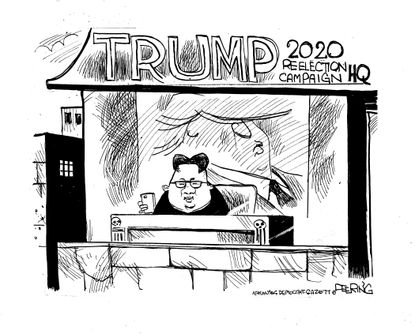 Political Cartoon U.S. Trump 2020 Election HQ Kim Jong Un