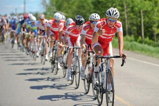The Danish team on the front of the bunch during stage 3