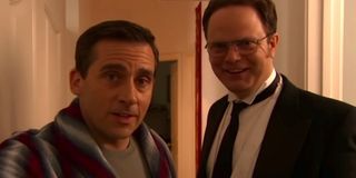 Michael and Dwight at the end of Threat Level Midnight post-credit scene