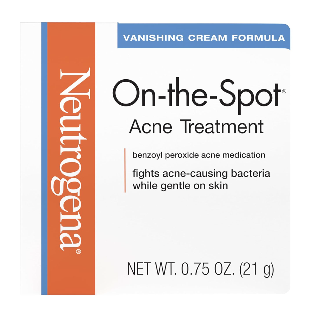 Neutrogena On-The-Spot Acne Spot Treatment Cream With 2.5% Benzoyl Peroxide, Gentle Face Blemish Medicine for Acne-Prone Skin, Vanishing Formula, Clinically Proven Day-1 Results, 0.75-Ounce Tube