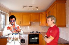 Dr Hutch in a kitchen with Elvis