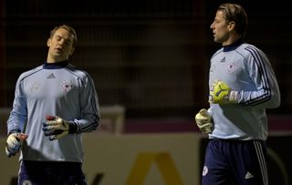 Germany goalkeepers Manuel Neuer and Roman Weidenfeller in a training session in November 2013.