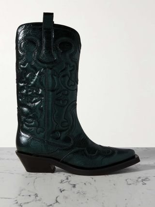 Embroidered Metallic Recycled Faux Leather Cowboy Boots