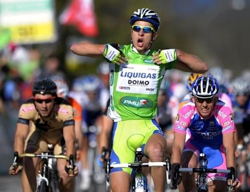 Peter Sagan (Liquigas - Doimo) is ecstatic about his stage win.