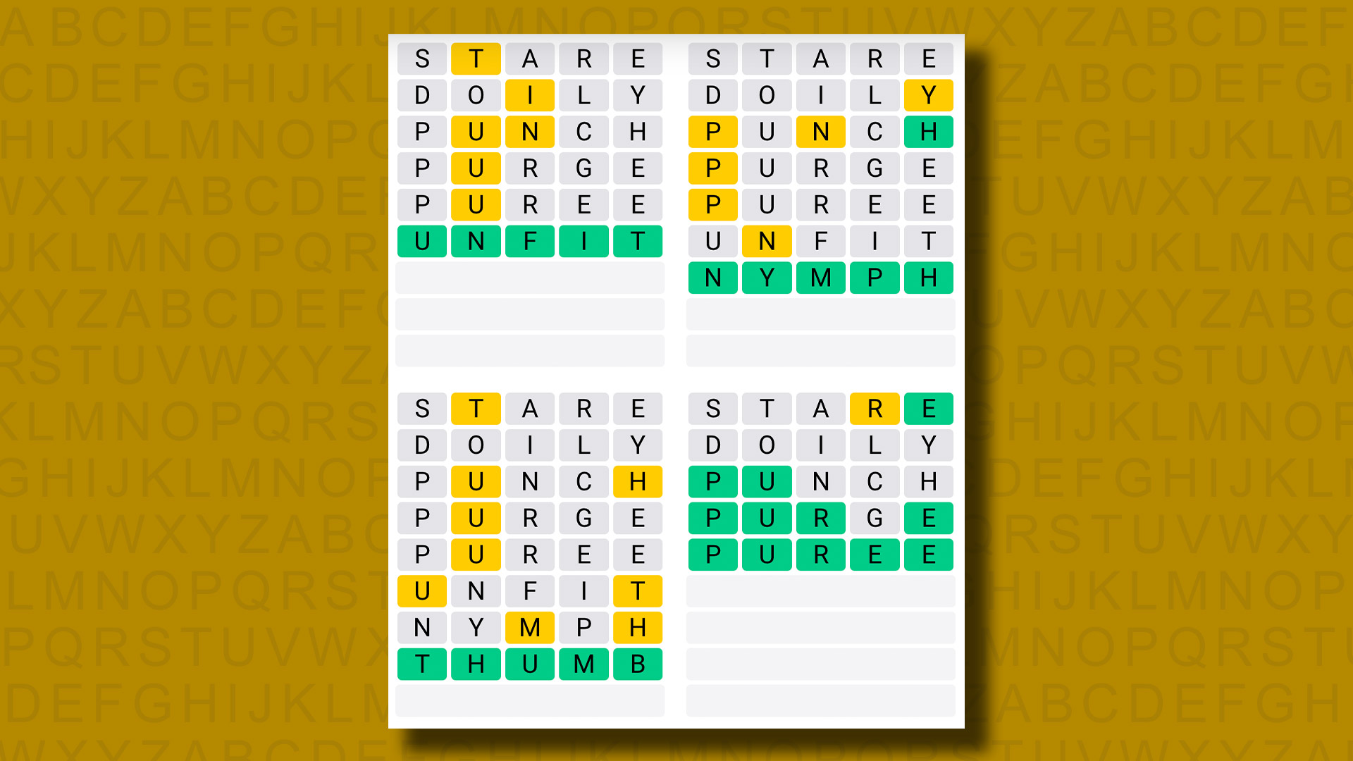 Quordle answers for the game 993 on a yellow background