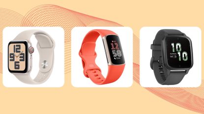 A selection of the best fitness trackers, including the Apple Watch SE, Fitbit Charge 6 and Garmin Venu Sq 2
