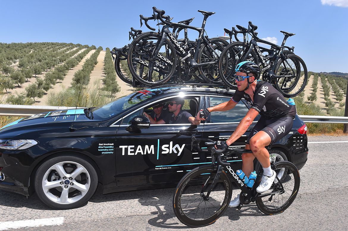 Ian Stannard back at the Team Sky car
