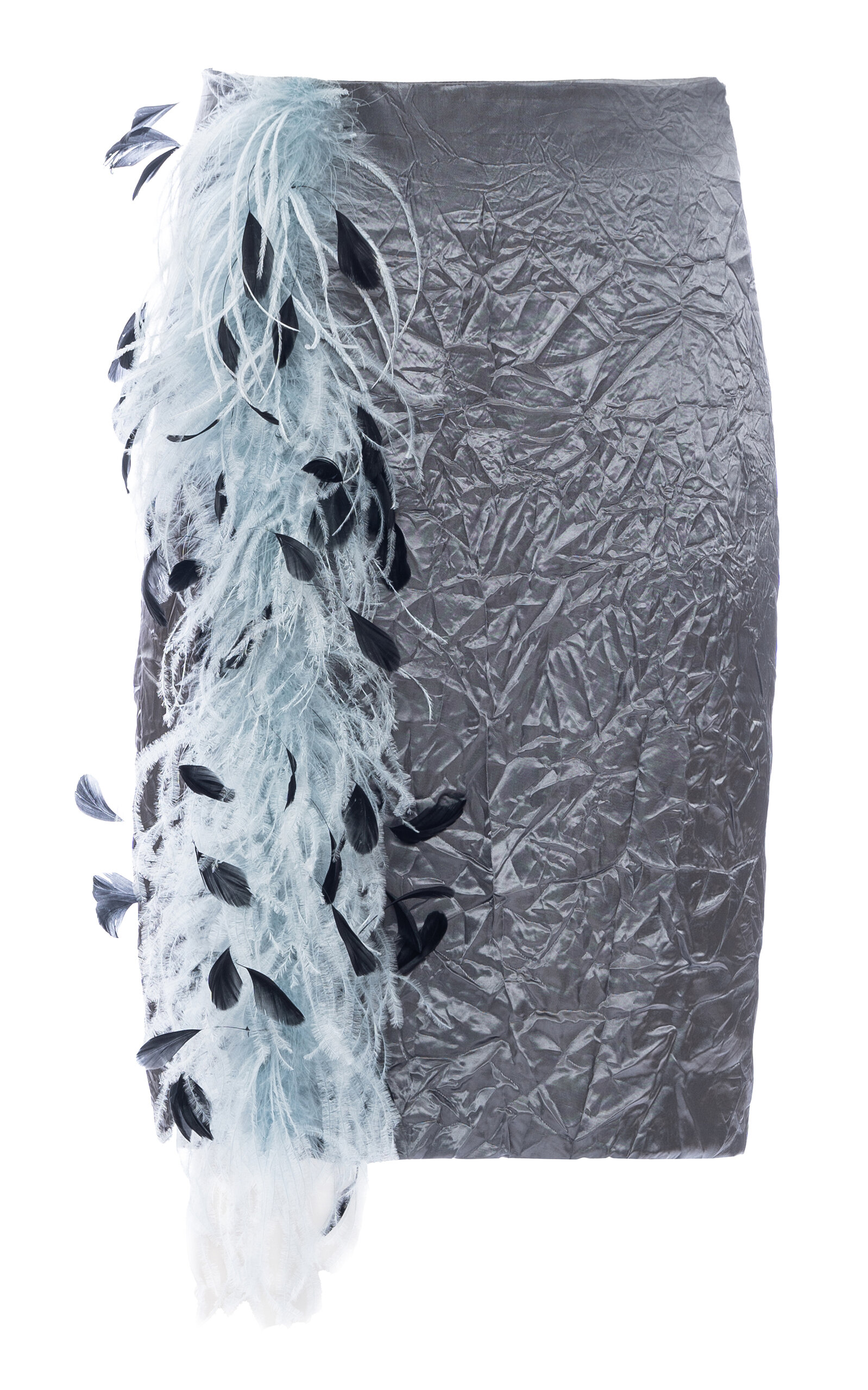 Feather-Trimmed Slit Suit Skirt