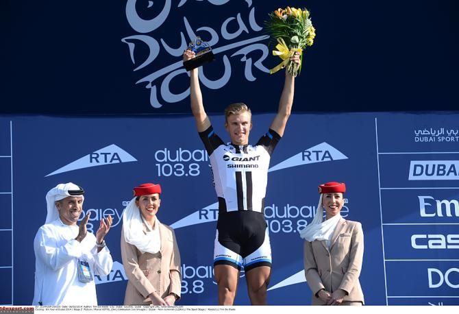 Marcel Kittel (Giant-Shimano) celebrates on the podium in Dubai