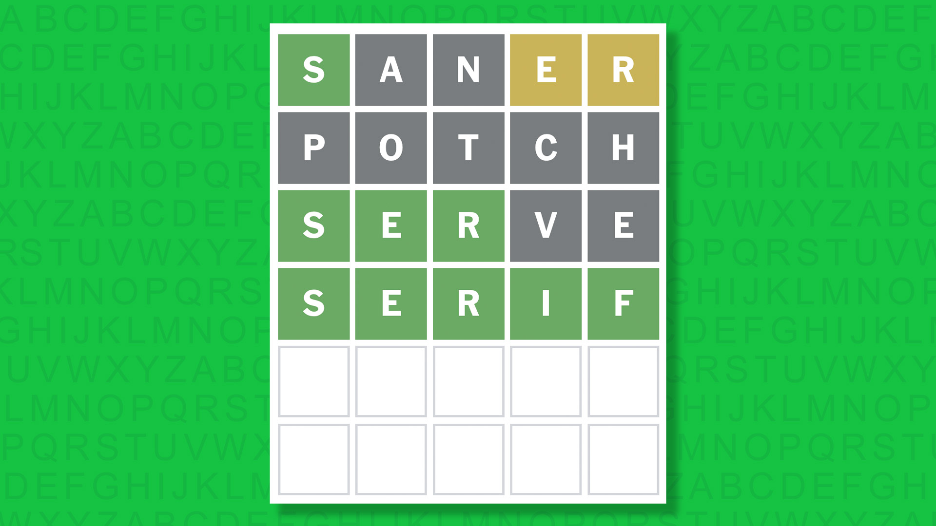 NYT Wordle answer for game 1738 on a green background