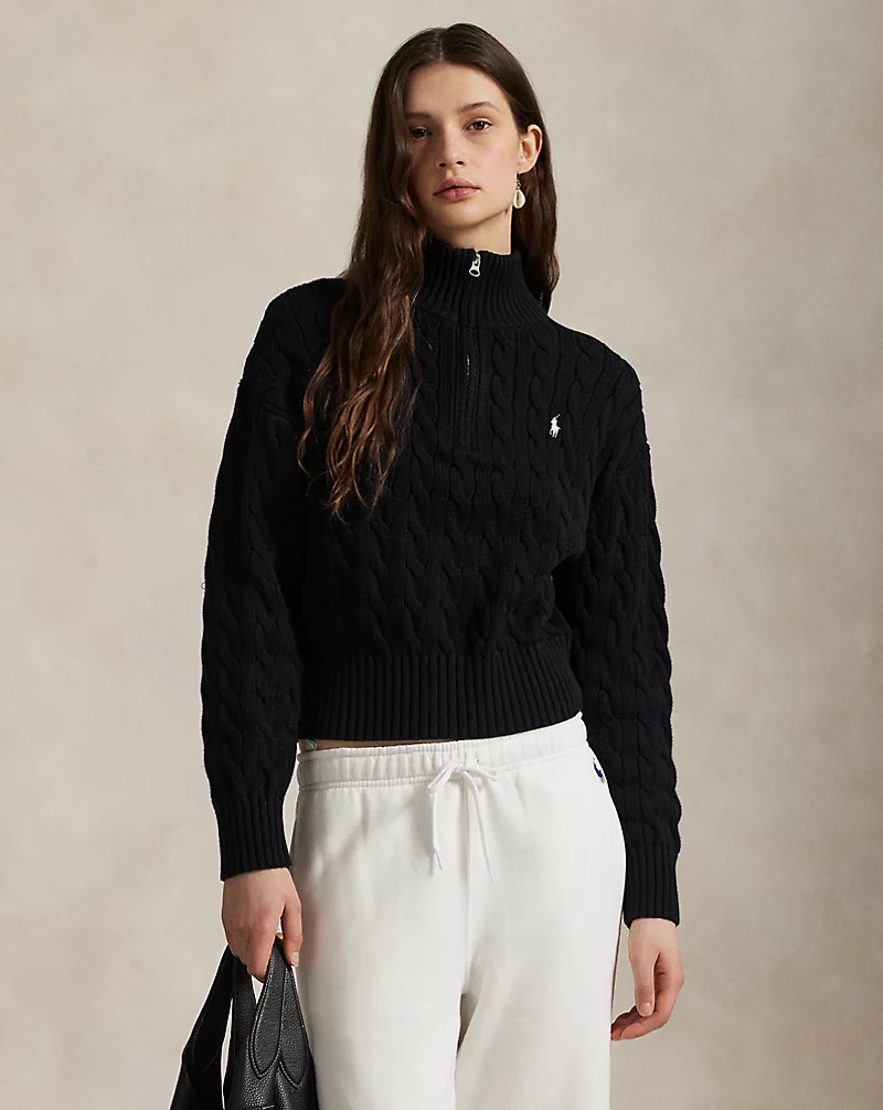 Cable Knit Cotton Quarter Zip Jumper