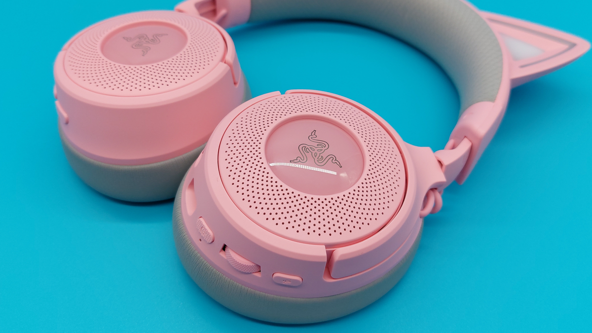 The Kraken Kitty V3 Pro wireless gaming headset in quartz pink.