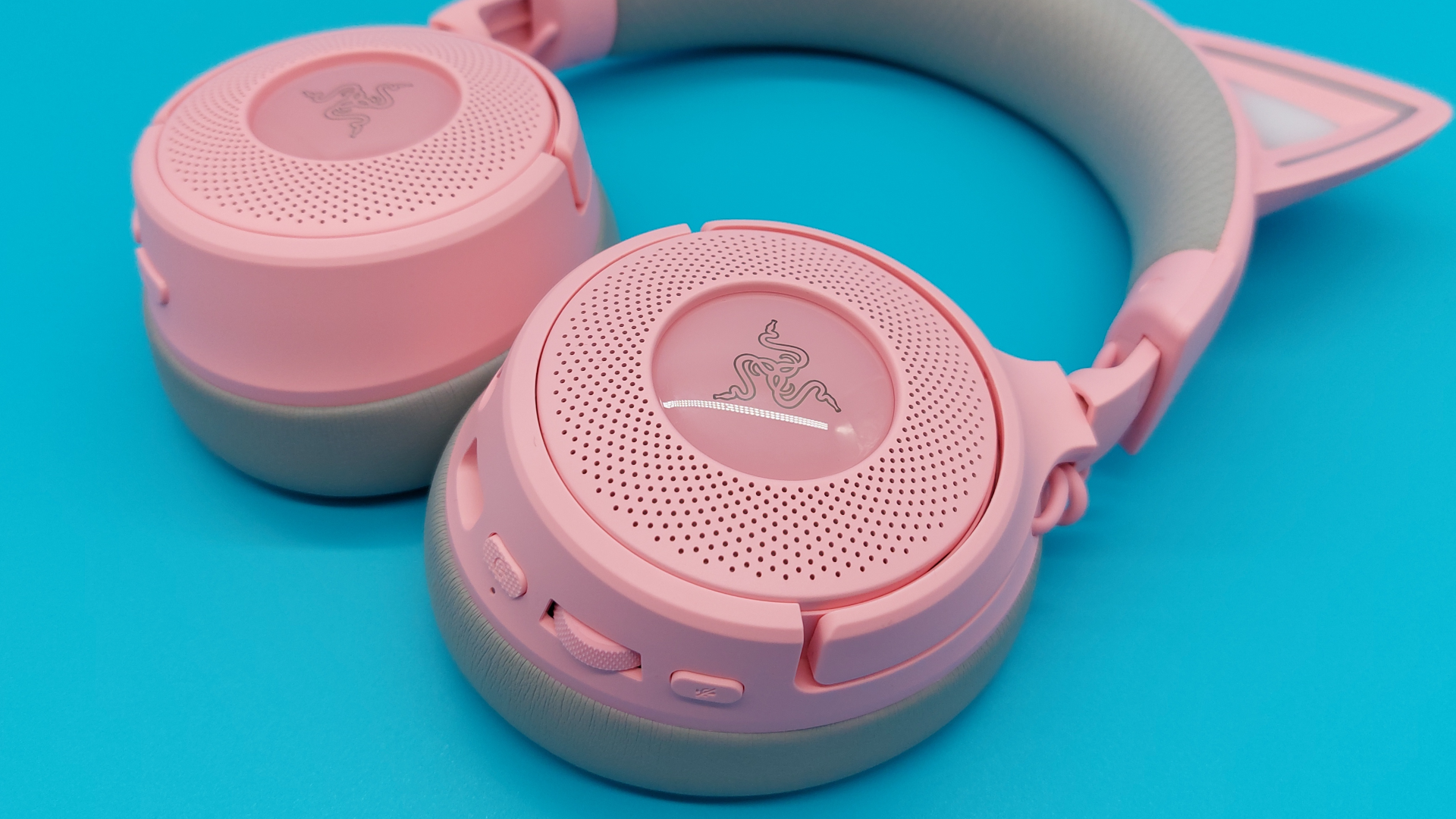 The Kraken Kitty V3 Pro wireless gaming headset in quartz pink.
